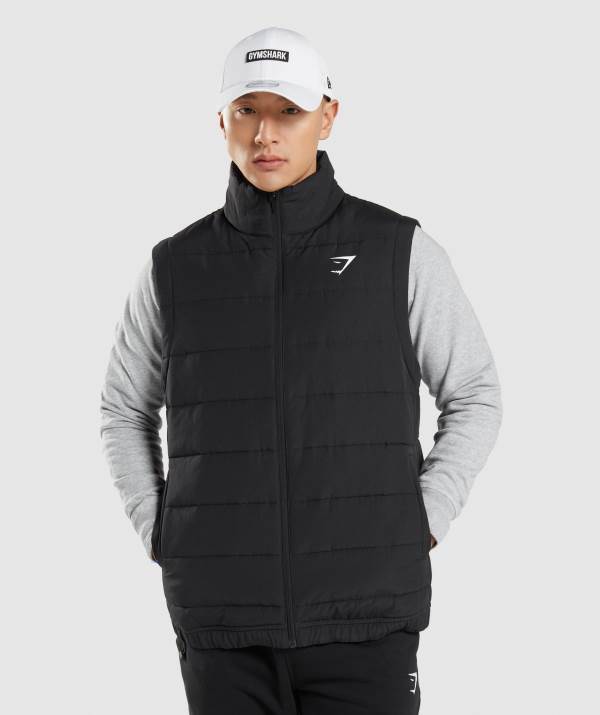 Panske Vesty Gymshark Crest Puffer Čierne | XJ5391640